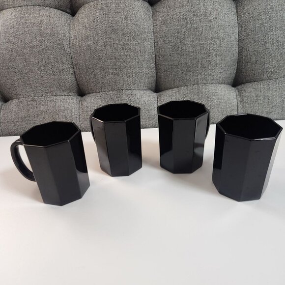 Vintage ARCOROC France OCTIME Modernist Octagonal 4 Mugs, Black - Picture 3 of 7